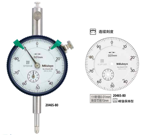 日本三豐指針式百分表2046S-80表盤(pán)圖 